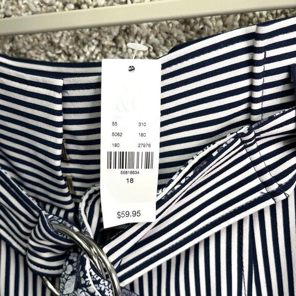 New York & Company Dress Pants Women’s 18 Navy Blue & White Striped Stretch Wide - Picture 3 of 8